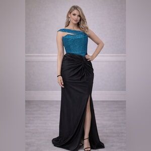 Elegant Blue and Black Evening Gown